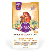 Load image into Gallery viewer, Halo Adult Healthy Weight Grain Free Holistic Turkey, Turkey Liver & Duck Recipe Dry Dog Food