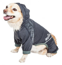 Load image into Gallery viewer, Pet Life Dog Helios Namastail Charcoal Black Full Bodied Performance Breathable Yoga Dog Hooded Tracksuit