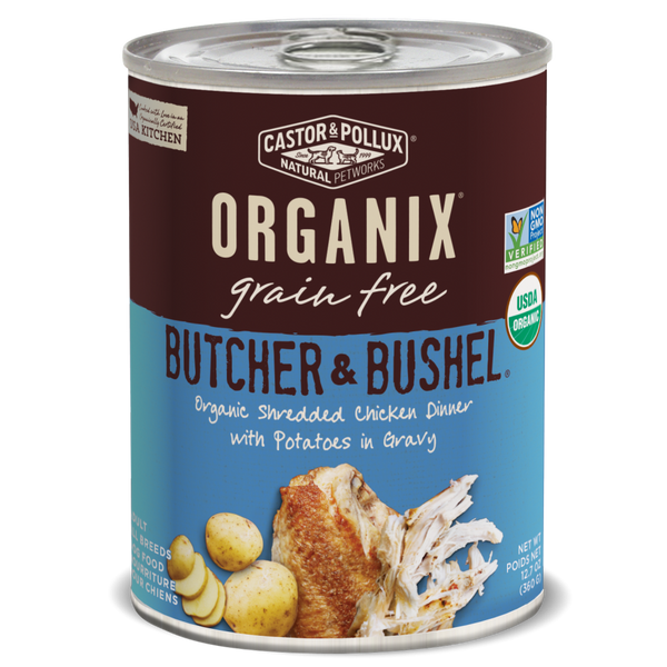 Castor and Pollux Organix Butcher and Bushel Organic Shredded Chicken with Dinner with Potato Canned Dog Food