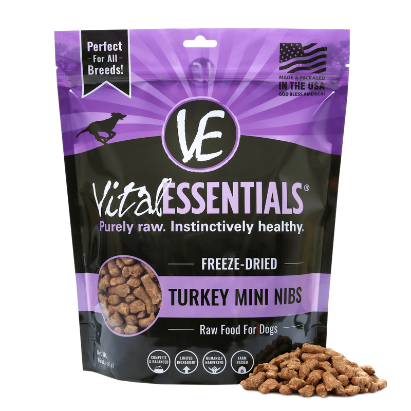 Vital Essentials Freeze Dried Grain Free Turkey Mini Nibs Entree for Dogs Food