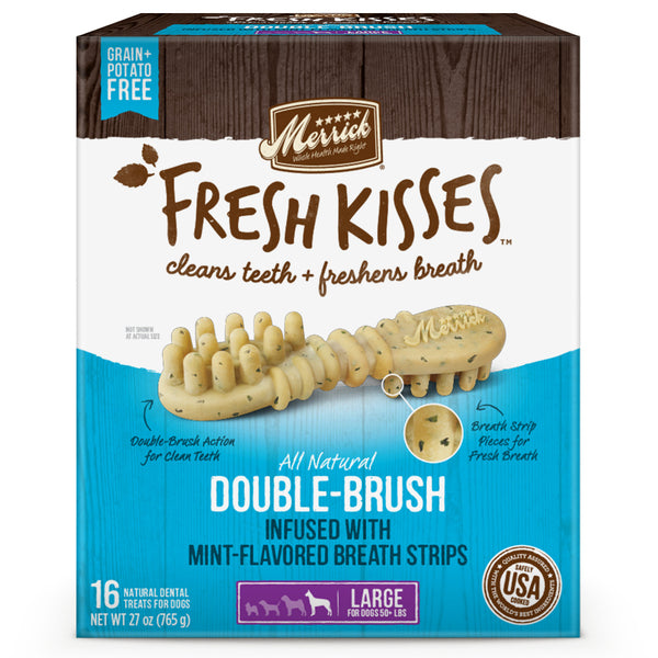 Merrick Fresh Kisses Grain Free Mint Breath Strips Large Dental Dog Treats