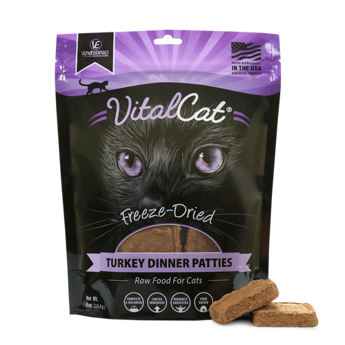 Vital Essentials Grain Free Turkey Dinner Patties Freeze Dried Raw Food for Cats