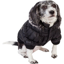 Load image into Gallery viewer, Pet Life Metallic Black Fashion Parka Insulated Dog Coat with Removable Hood
