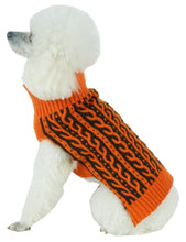Load image into Gallery viewer, Pet Life Harmonious Dual Color Orange &amp; Brown Weaved Heavy Cable Knitted Dog Sweater
