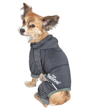 Load image into Gallery viewer, Pet Life Dog Helios Namastail Charcoal Black Full Bodied Performance Breathable Yoga Dog Hooded Tracksuit
