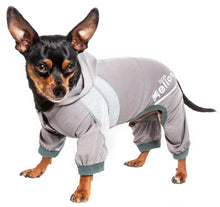 Load image into Gallery viewer, Pet Life Dog Helios Namastail Grey Full Bodied Performance Breathable Yoga Dog Hooded Tracksuit
