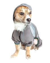 Load image into Gallery viewer, Pet Life Dog Helios Namastail Grey Full Bodied Performance Breathable Yoga Dog Hooded Tracksuit
