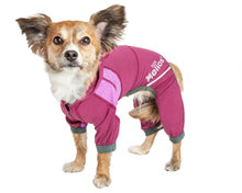 Load image into Gallery viewer, Pet Life Dog Helios Namastail Pink Full Bodied Performance Breathable Yoga Dog Hooded Tracksuit
