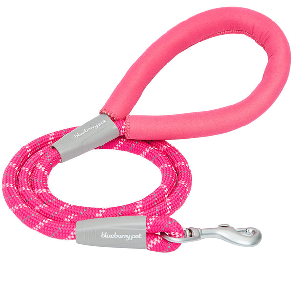 Blueberry Pet Durable Diagonal Striped Rope Leash in Pink with Comfy Neoprene Handle