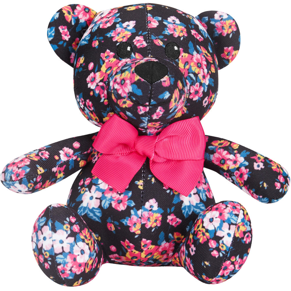 Blueberry Pet Elegant Floral Print Sleek Black Happy Bear Designer Squeak Plush Small Dog Toy