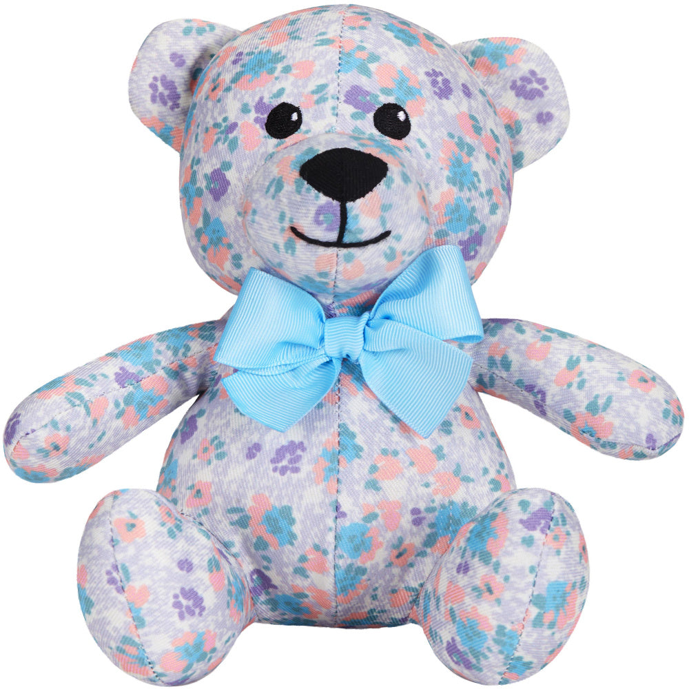 Blueberry Pet Lovely Floral Print Lavender Happy Bear Designer Squeak Plush Small Dog Toy