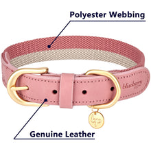 Load image into Gallery viewer, Blueberry Pet Polyester Fabric Webbing and Soft Genuine Leather Dog Collar in Pink and Grey, Priyanka Chopra&#39;s Wedding Registry Picks
