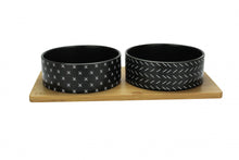 Load image into Gallery viewer, BeOneBreed Black Ceramic Bowls on Bamboo Base
