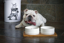 Load image into Gallery viewer, BeOneBreed White Ceramic Bowls on Bamboo Base
