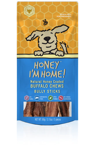 Honey I'm Home Natural Honey Coated Bully Sticks Buffalo Dog Chews