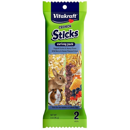 Vitakraft Crunch Sticks Variety Pack Popped Grains & Honey And Wild Berry & Honey Glaze For Pet Rabbits And Guinea Pigs