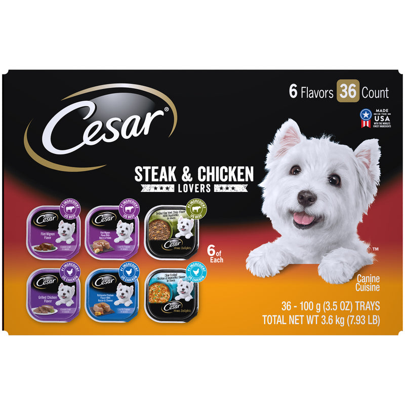 Cesar Soft Classic Loaf In Sauce Steak & Chicken Lovers Wet Dog Food Variety Pack