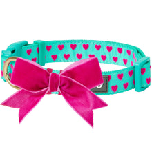 Load image into Gallery viewer, Blueberry Pet Heart Flocking Minty Green Dog Collar with Detachable Velvety Bowtie

