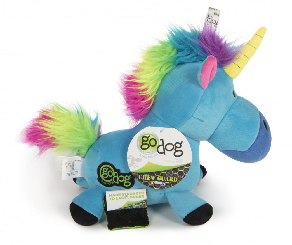Go Dog Unicorns with Chew Guard Technology Durable Plush Dog Toy with Squeaker Blue