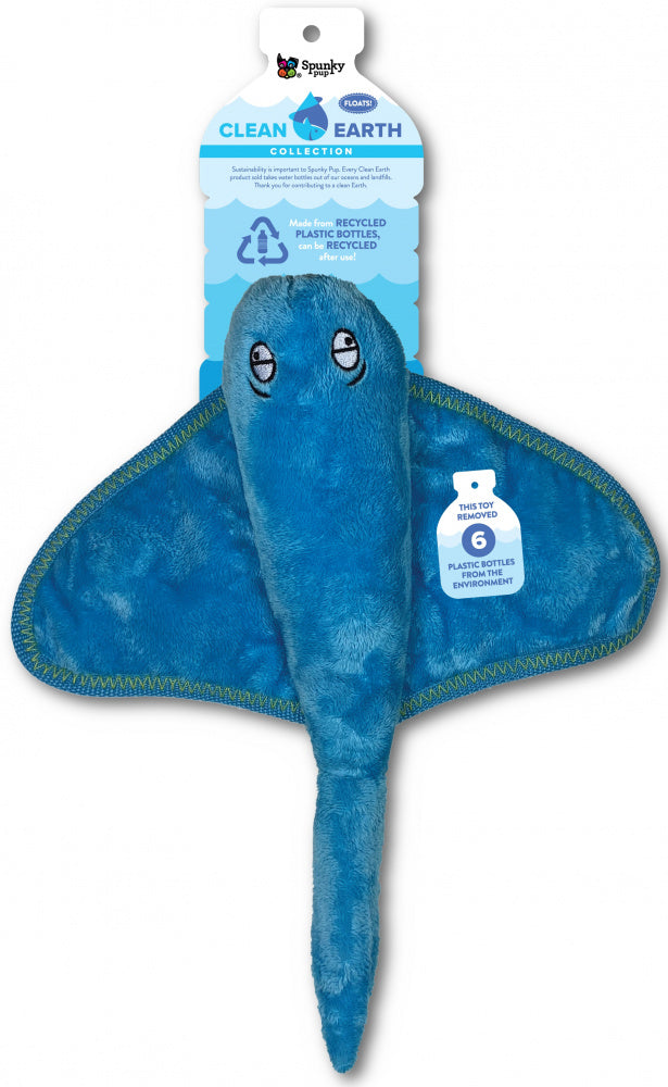Spunky Pup Clean Earth Stingray Plush Dog Toy