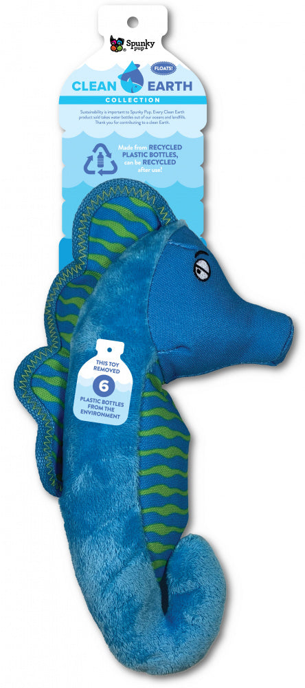 Spunky Pup Clean Earth Seahorse Plush Dog Toy