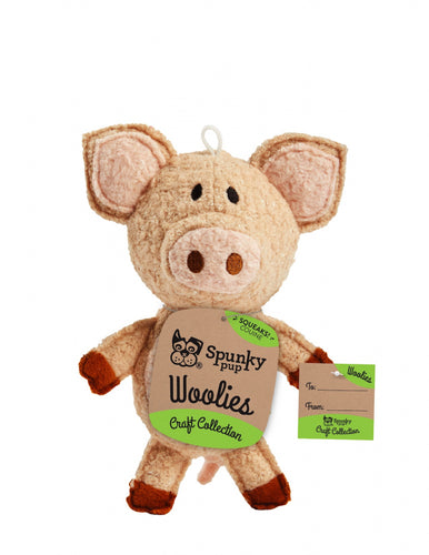 Spunky Pup Woolies Craft Collection Pig Squeaky Plush Dog Toy