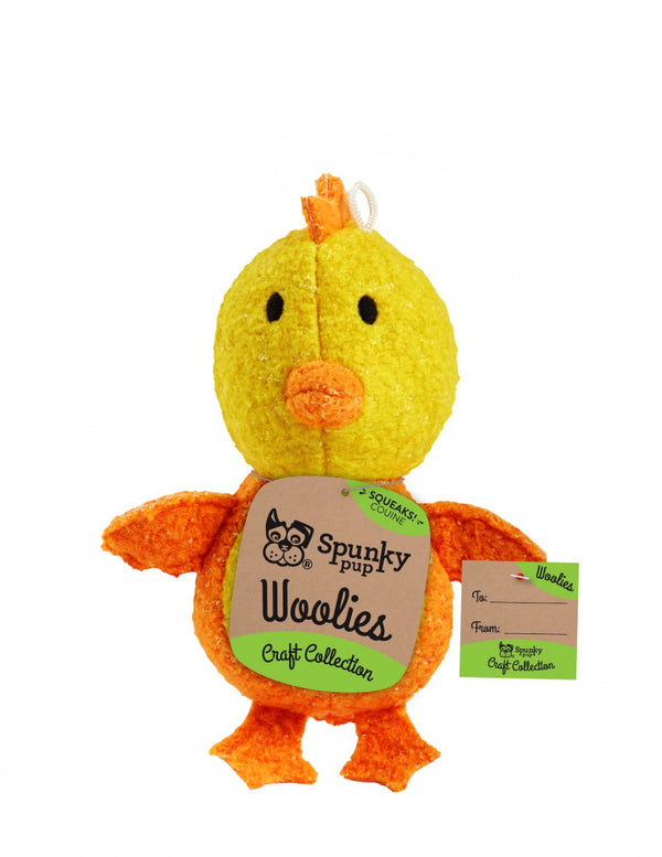 Spunky Pup Woolies Craft Collection Chicken Squeaky Plush Dog Toy