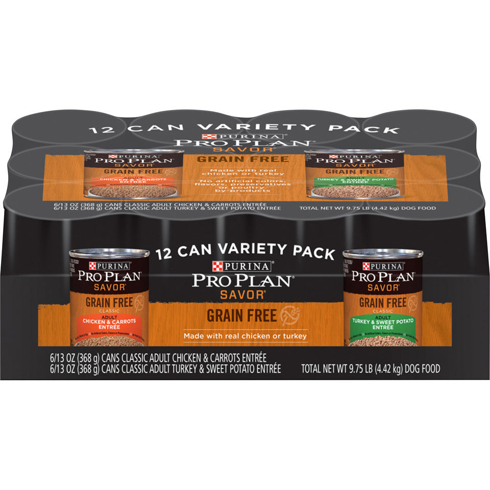 Purina Pro Plan Grain-Free Pate Savor Grain-Free Chicken & Turkey Entrees Wet Dog Food Variety Pack
